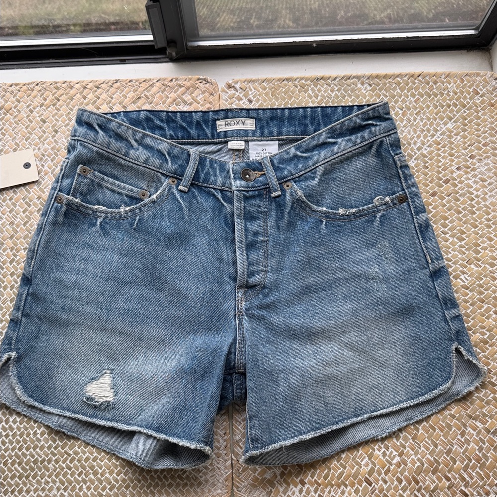 Roxy Distressed Surf -Jam Blue Denim Shorts NWT